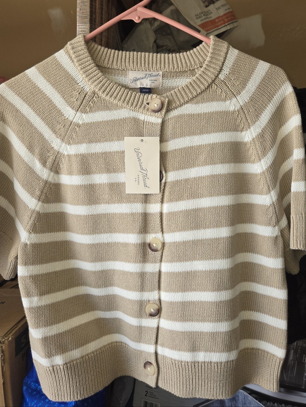 Universal Thread Beige & White Striped Button-Up Cardigan 100%cotton